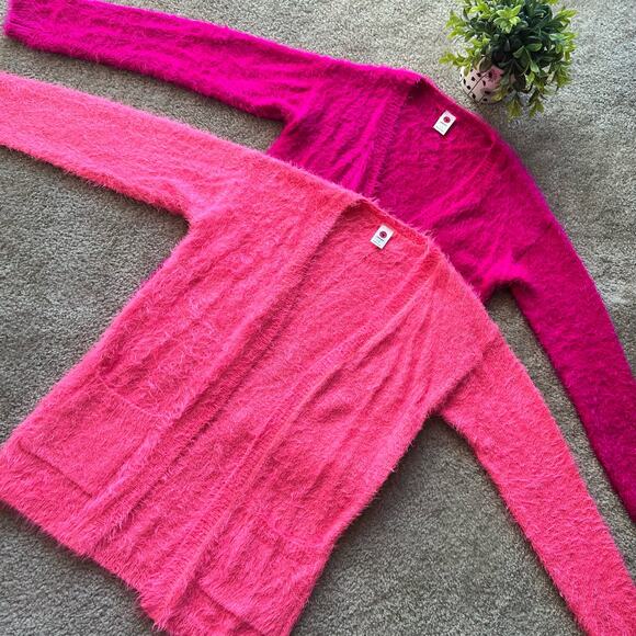 Total Girl Girls Neon Pink and Hot Pink Fuzzy Cardigans (Set of 2) Large - Picture 1 of 16
